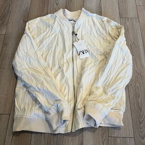 Zara Men's Striped Cream Bomber Jacket